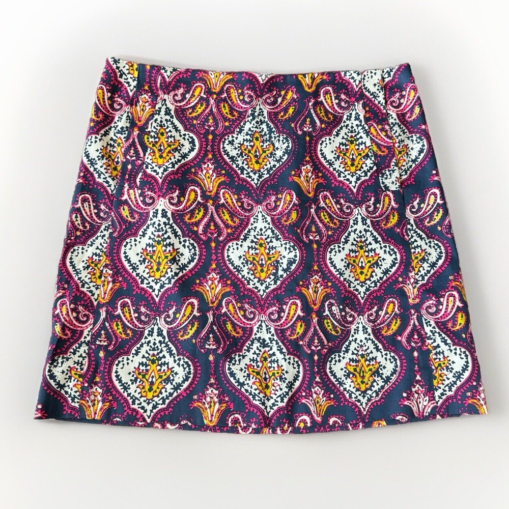 J Crew Womens Size 0 The Pencil Mini Stretch Skirt Pink Boho Print w/ Pockets